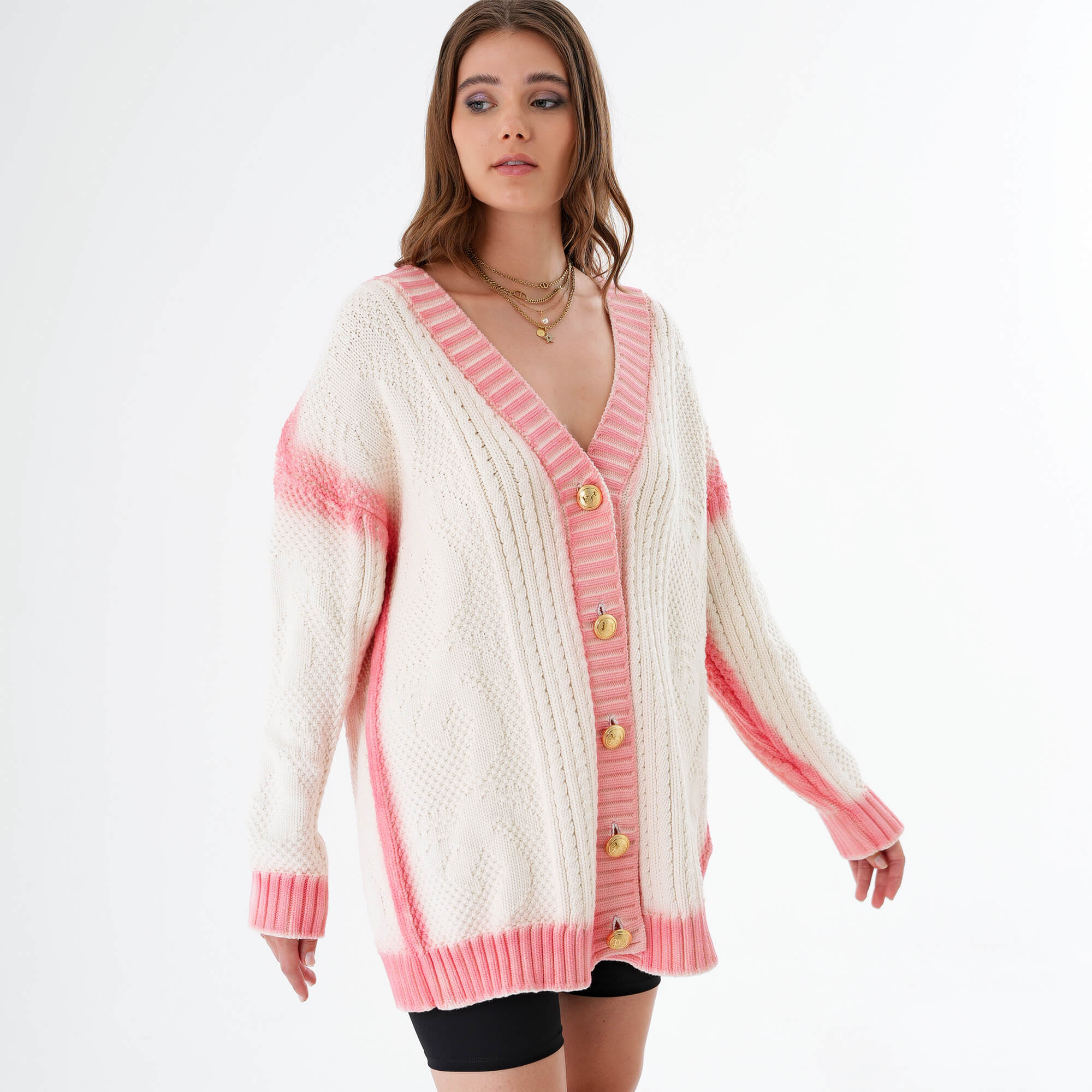 Palm Angels - White & Pink Spray Paint Effect Logo Print Fisherman Cardigan Xs